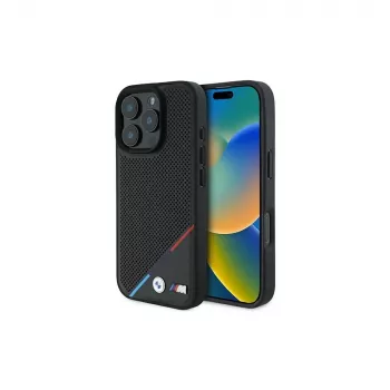 BMW M Perforated Tricolor Line Hardcase voor iPhone 16 Pro 6,3 inch - zwart MagSafe