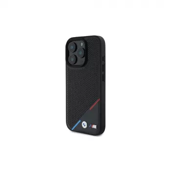 BMW M Perforated Tricolor Line Hardcase voor iPhone 16 Pro 6,3 inch - zwart MagSafe