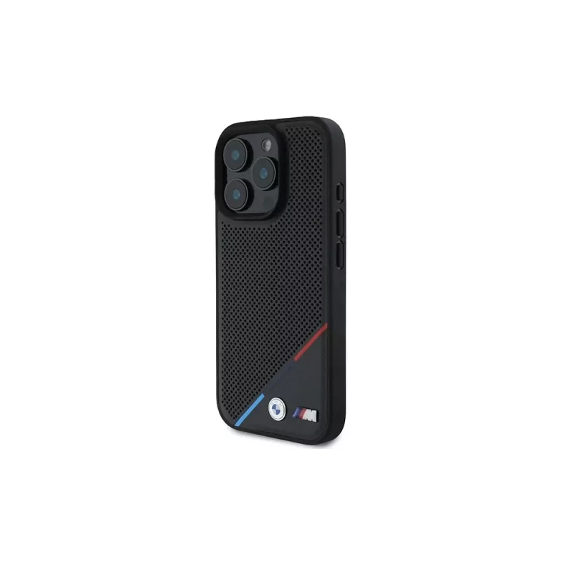 BMW M Perforated Tricolor Line Hardcase voor iPhone 16 Pro 6,3 inch - zwart MagSafe