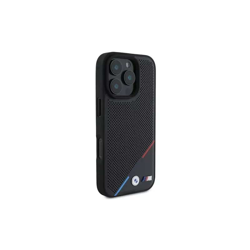 BMW M Perforated Tricolor Line Hardcase voor iPhone 16 Pro 6,3 inch - zwart MagSafe