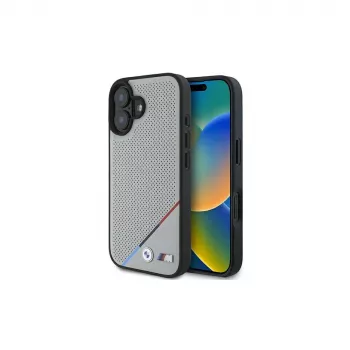 BMW M Perforated Tricolor Line MagSafe hardcase voor Apple iPhone 16 6,1 inch - grijs