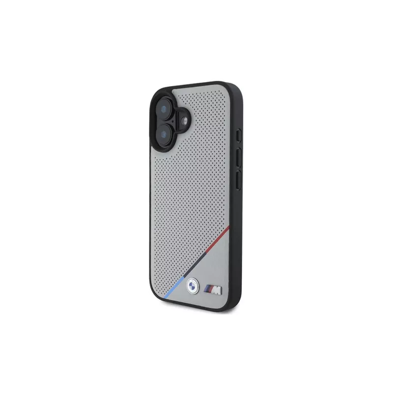 BMW M Perforated Tricolor Line MagSafe hardcase voor Apple iPhone 16 6,1 inch - grijs