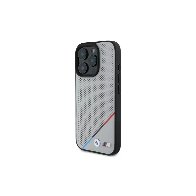 BMW M Perforated Tricolor Line Hardcase voor Apple iPhone 16 Pro 6,3 inch grijs MagSafe
