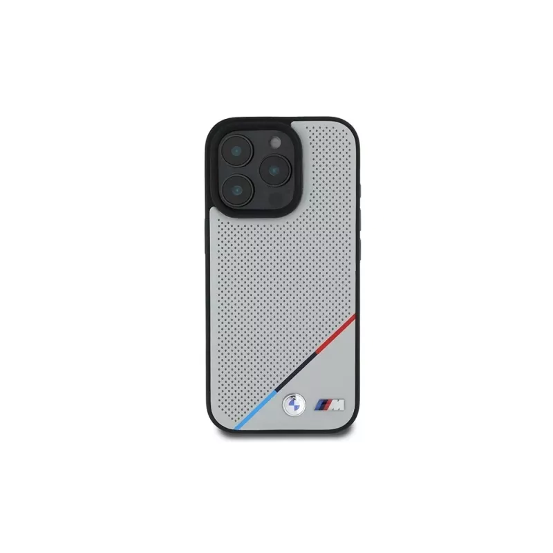 BMW M Perforated Tricolor Line Hardcase voor Apple iPhone 16 Pro 6,3 inch grijs MagSafe