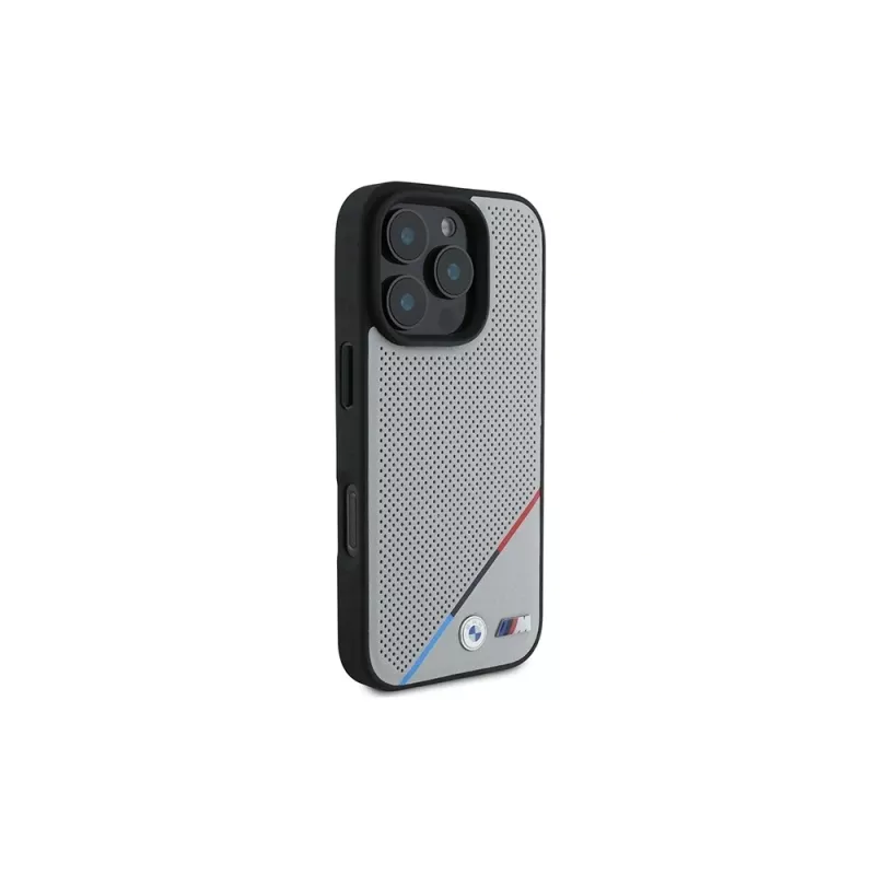 BMW M Perforated Tricolor Line Hardcase voor Apple iPhone 16 Pro 6,3 inch grijs MagSafe