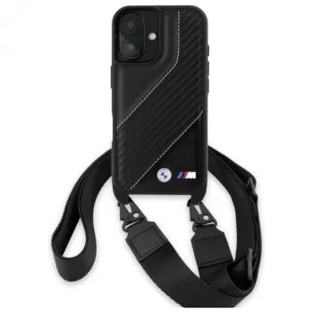 BMW M Edition Carbon Stripe & Strap Hard Case voor iPhone 16 6,1 inch - Zwart