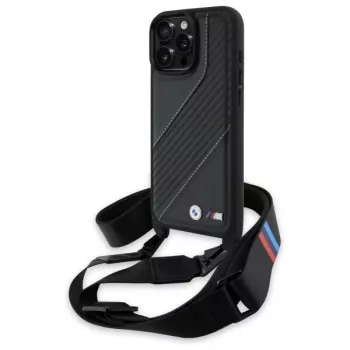 BMW M Edition Carbon Stripe & Strap Hard Case voor Apple iPhone 16 Pro Max 6,9 inch zwart
