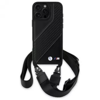 BMW M Edition Carbon Stripe & Strap Hard Case voor Apple iPhone 16 Pro Max 6,9 inch zwart