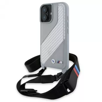 BMW BMHCP16S23PSCCG iPhone 16 6,1 inch Grijs Hardcase M Edition Carbon Stripe & Strap