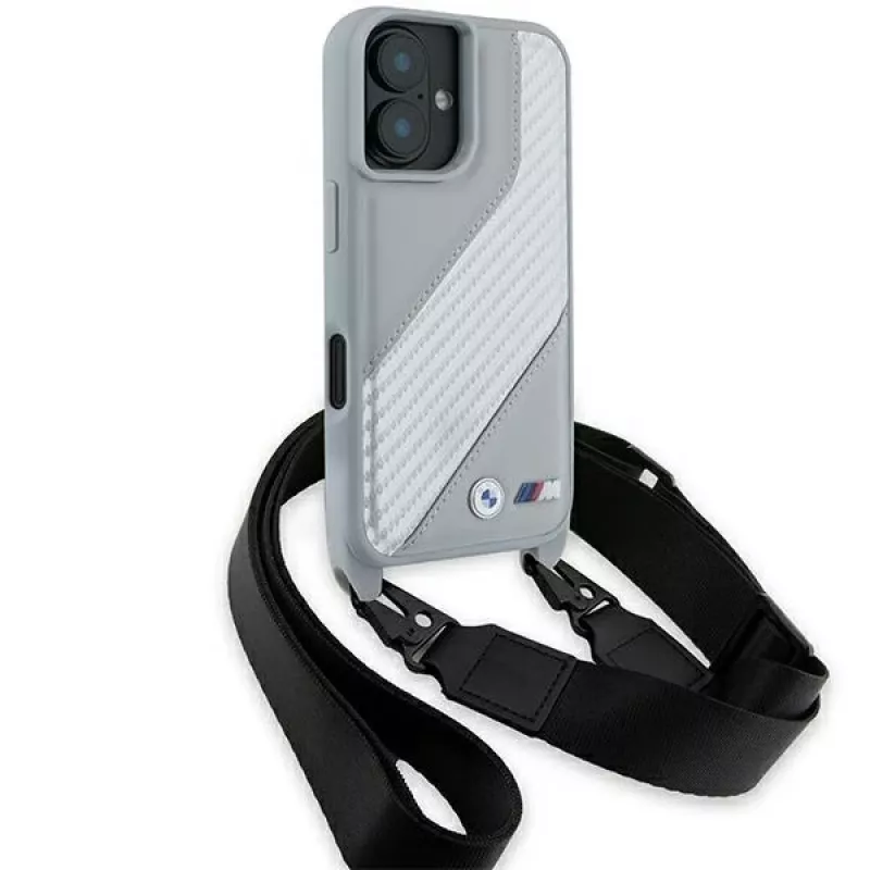 BMW BMHCP16S23PSCCG iPhone 16 6,1 inch Grijs Hardcase M Edition Carbon Stripe & Strap