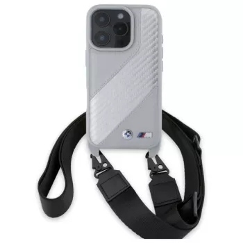 BMW M Edition Carbon Stripe & Strap Hard Case voor Apple iPhone 16 Pro 6,3 inch - grijs