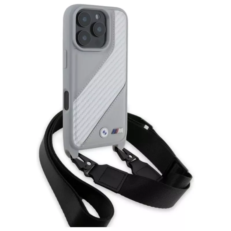 BMW M Edition Carbon Stripe & Strap Hard Case voor Apple iPhone 16 Pro 6,3 inch - grijs