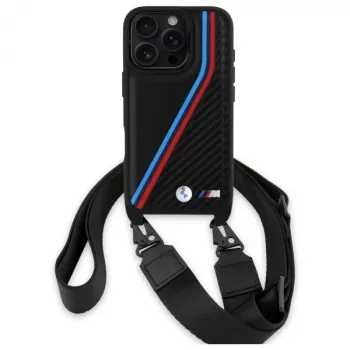 BMW M Edition Carbon Tricolor Lines & Strap Hard Case voor iPhone 16 Pro 6,3 zwart
