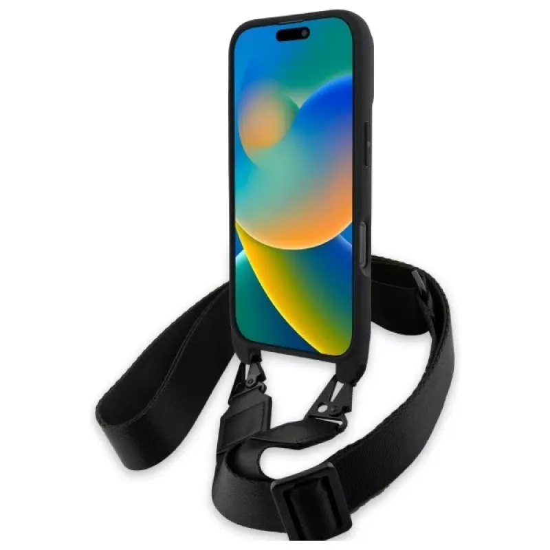 BMW M Edition Carbon Tricolor Lines & Strap Hard Case voor iPhone 16 Pro 6,3 zwart