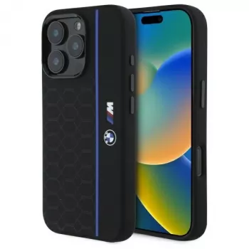 BMW BMHMP16X23SHEB Hardcase siliconen Hexagon Blue Line MagSafe voor iPhone 16 Pro Max 6,9 zwart