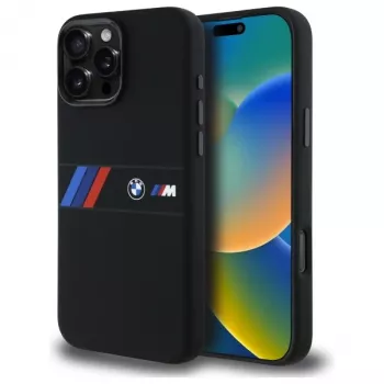 BMW M Collection Siliconen Hardcase met middenstreep MagSafe voor Apple iPhone 16 Pro Max 6,9 inch Zwart