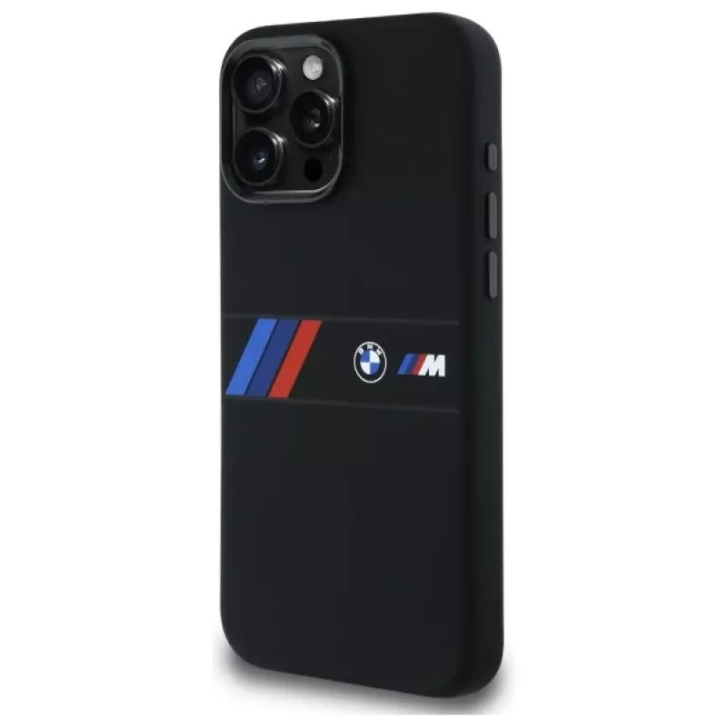 BMW M Collection Siliconen Hardcase met middenstreep MagSafe voor Apple iPhone 16 Pro Max 6,9 inch Zwart