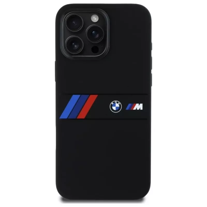 BMW M Collection Siliconen Hardcase met middenstreep MagSafe voor Apple iPhone 16 Pro Max 6,9 inch Zwart