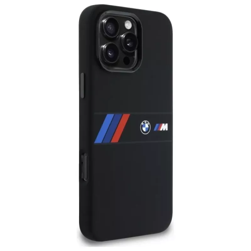 BMW M Collection Siliconen Hardcase met middenstreep MagSafe voor Apple iPhone 16 Pro Max 6,9 inch Zwart