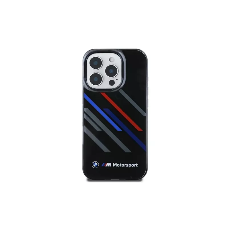 BMW Motorsport IML Random Stripes hardcase voor Apple iPhone 16 Pro 6,3 inch - zwart