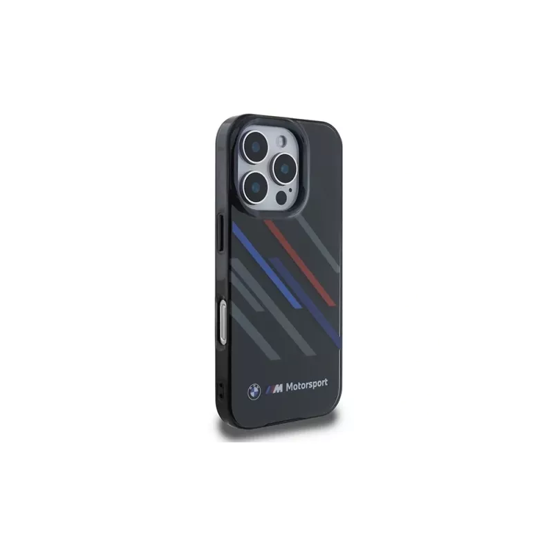 BMW Motorsport IML Random Stripes hardcase voor Apple iPhone 16 Pro 6,3 inch - zwart