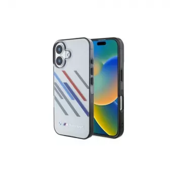 BMW BMHCP16S23HTRAG hardcase voor Apple iPhone 16 6,1 inch grijs Motorsport IML Random Stripes