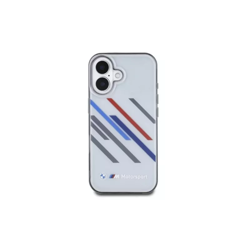 BMW hardcase voor iPhone 16 Plus 6,7 inch grijs Motorsport IML Random Stripes