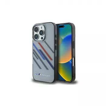 BMW Motorsport Hard Case voor iPhone 16 Pro 6,3 inch Grijs IML Random Stripes