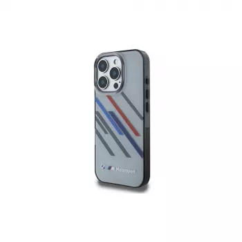 BMW Motorsport Hard Case voor iPhone 16 Pro 6,3 inch Grijs IML Random Stripes