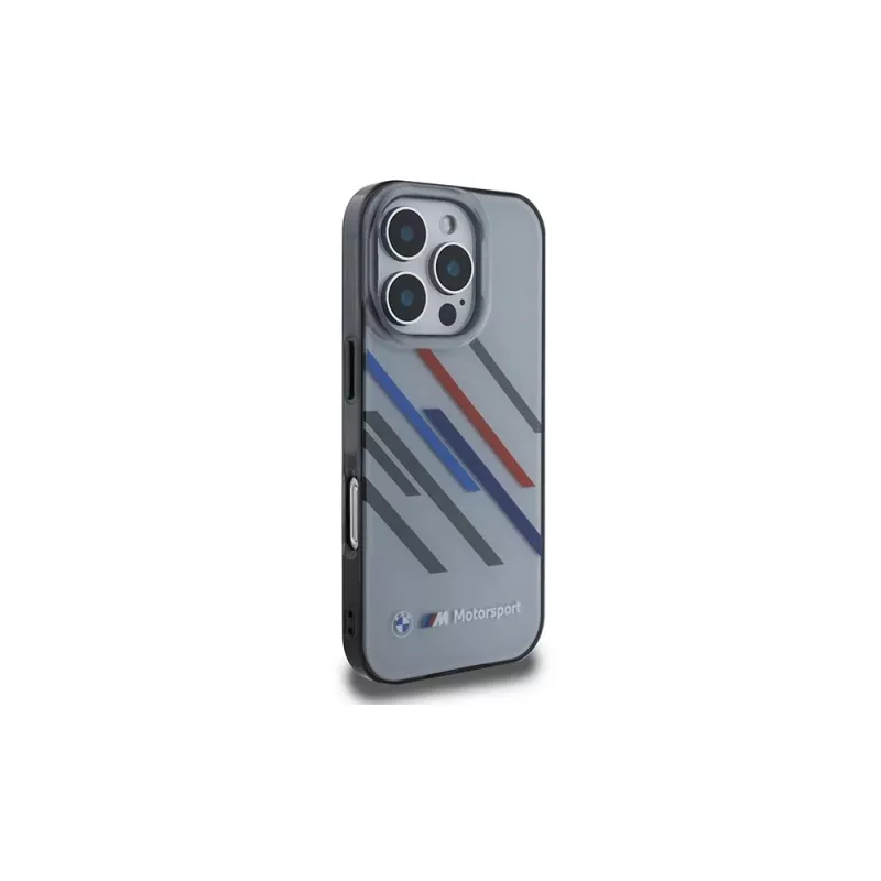 BMW Motorsport Hard Case voor iPhone 16 Pro 6,3 inch Grijs IML Random Stripes