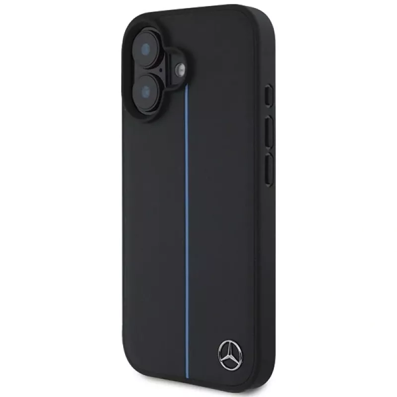 Mercedes-Benz MB Blue Line Leather MagSafe Hard Case voor Apple iPhone 16 6,1 inch - Zwart