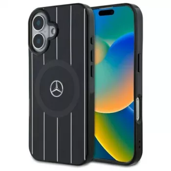 Mercedes-Benz MEHMP16S23HRSK Double Layer Crossed Lines hardcase voor iPhone 16 6,1 inch zwart MagSafe
