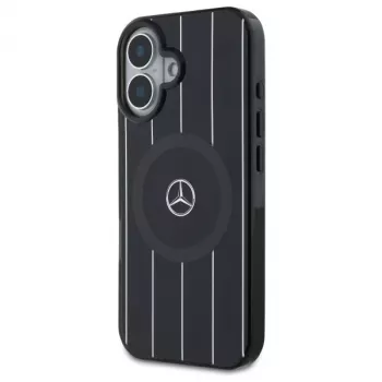 Mercedes-Benz MEHMP16S23HRSK Double Layer Crossed Lines hardcase voor iPhone 16 6,1 inch zwart MagSafe