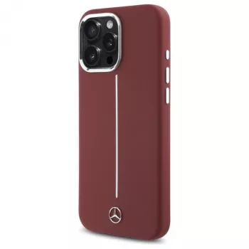 Mercedes-Benz Siliconen hoes voor iPhone 16 Pro Max 6,9 inch Rood met witte streep MagSafe