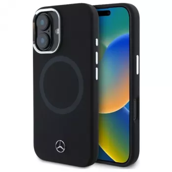 Mercedes-Benz MEHMP16S23SUTTK iPhone 16 6,1 inch zwarte siliconen hoes met tonal logo en MagSafe