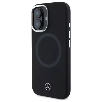 Mercedes-Benz MEHMP16S23SUTTK iPhone 16 6,1 inch zwarte siliconen hoes met tonal logo en MagSafe