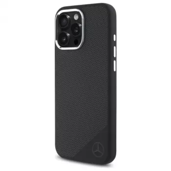 Mercedes-Benz MEHMP16X23SUGDK iPhone 16 Pro Max 6,9 inch zwarte siliconen hardcase met tonal logo houtnerf MagSafe