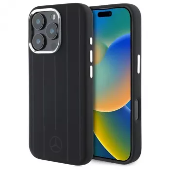 MERCEDES-BENZ iPhone 16 Pro 6.3 zwart siliconen hardcase met verticale tonal strepen MagSafe