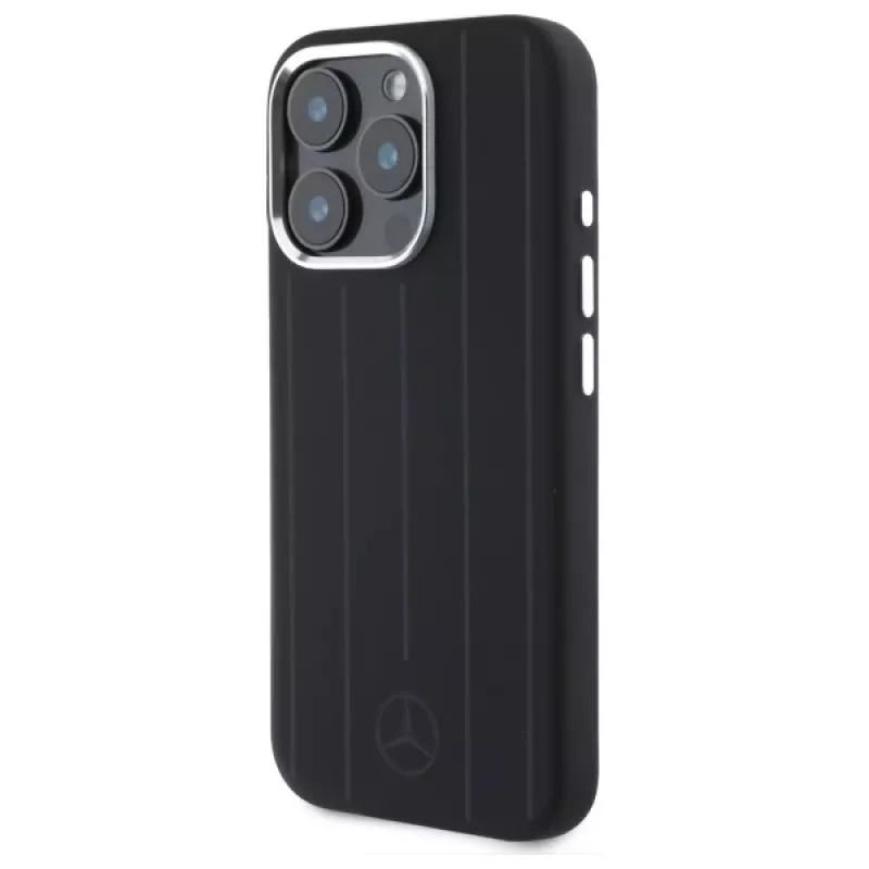MERCEDES-BENZ iPhone 16 Pro 6.3 zwart siliconen hardcase met verticale tonal strepen MagSafe