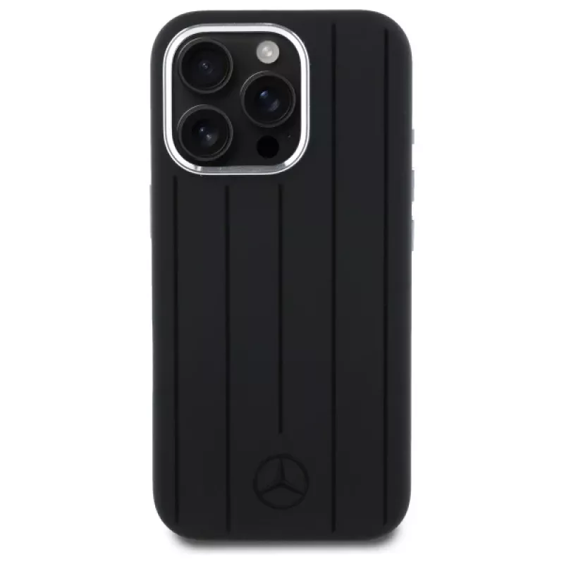 MERCEDES-BENZ iPhone 16 Pro 6.3 zwart siliconen hardcase met verticale tonal strepen MagSafe