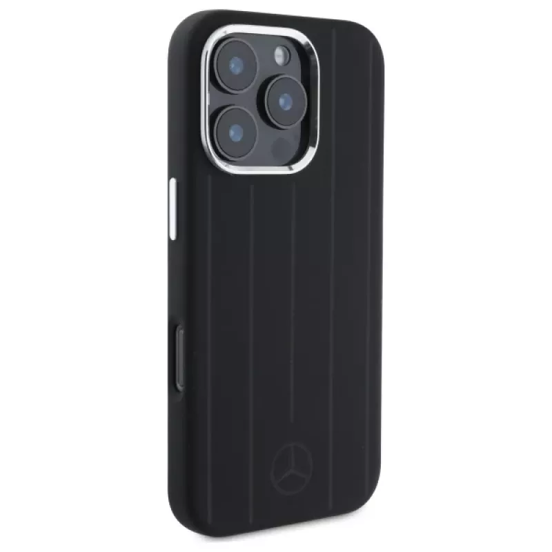 MERCEDES-BENZ iPhone 16 Pro 6.3 zwart siliconen hardcase met verticale tonal strepen MagSafe