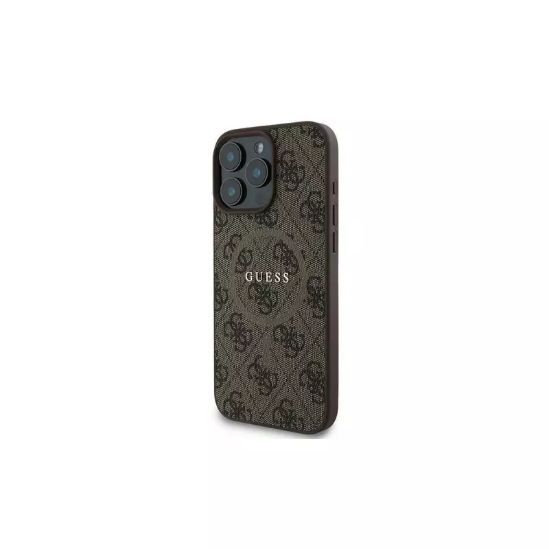 Guess 4G Ring Classic Logo MagSafe case voor iPhone 16 Pro (bruin)