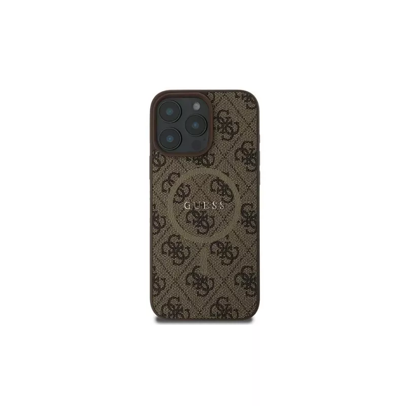 Guess 4G Ring Classic Logo MagSafe case voor iPhone 16 Pro (bruin)