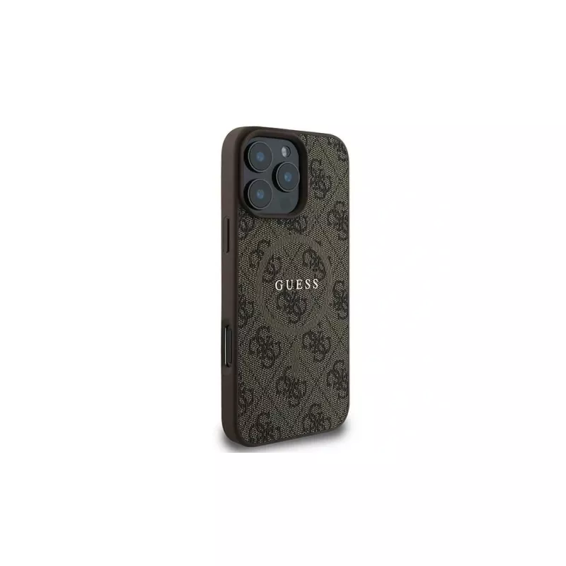 Guess 4G Ring Classic Logo MagSafe case voor iPhone 16 Pro (bruin)