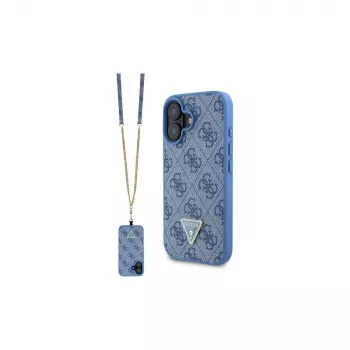 Guess GUHCP16SP4TDSCPB iPhone 16 6.1 blauw hardcase leer metaal logo strass crossbody