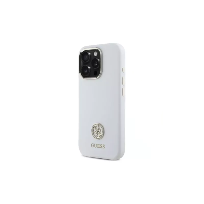 Guess GUHCP16LM4DGPH iPhone 16 Pro 6,3 inch witte siliconen hoes met strass logo 4G