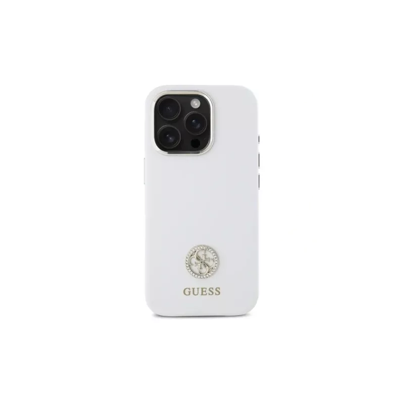 Guess GUHCP16LM4DGPH iPhone 16 Pro 6,3 inch witte siliconen hoes met strass logo 4G