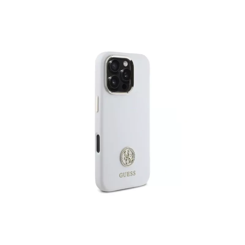 Guess GUHCP16LM4DGPH iPhone 16 Pro 6,3 inch witte siliconen hoes met strass logo 4G
