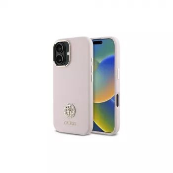 Guess GUHCP16SM4DGPP hardcase siliconen logo strass 4G voor Apple iPhone 16 6,1 inch roze