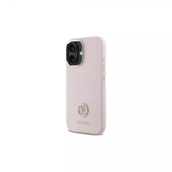 Guess GUHCP16SM4DGPP hardcase siliconen logo strass 4G voor Apple iPhone 16 6,1 inch roze